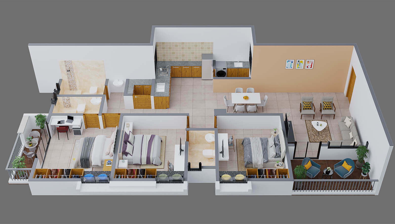 3 BHK I Carpet Area 1212 Sq FtTotal Area 1575