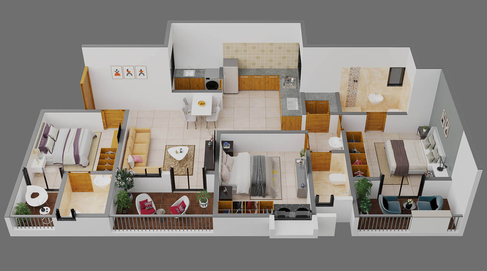 3 BHK I Carpet Area 1008 Sq FtTotal Area 1310